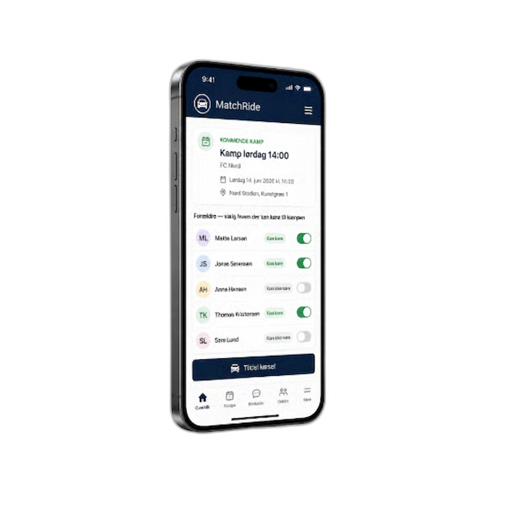 MatchRide app vist på iPhone